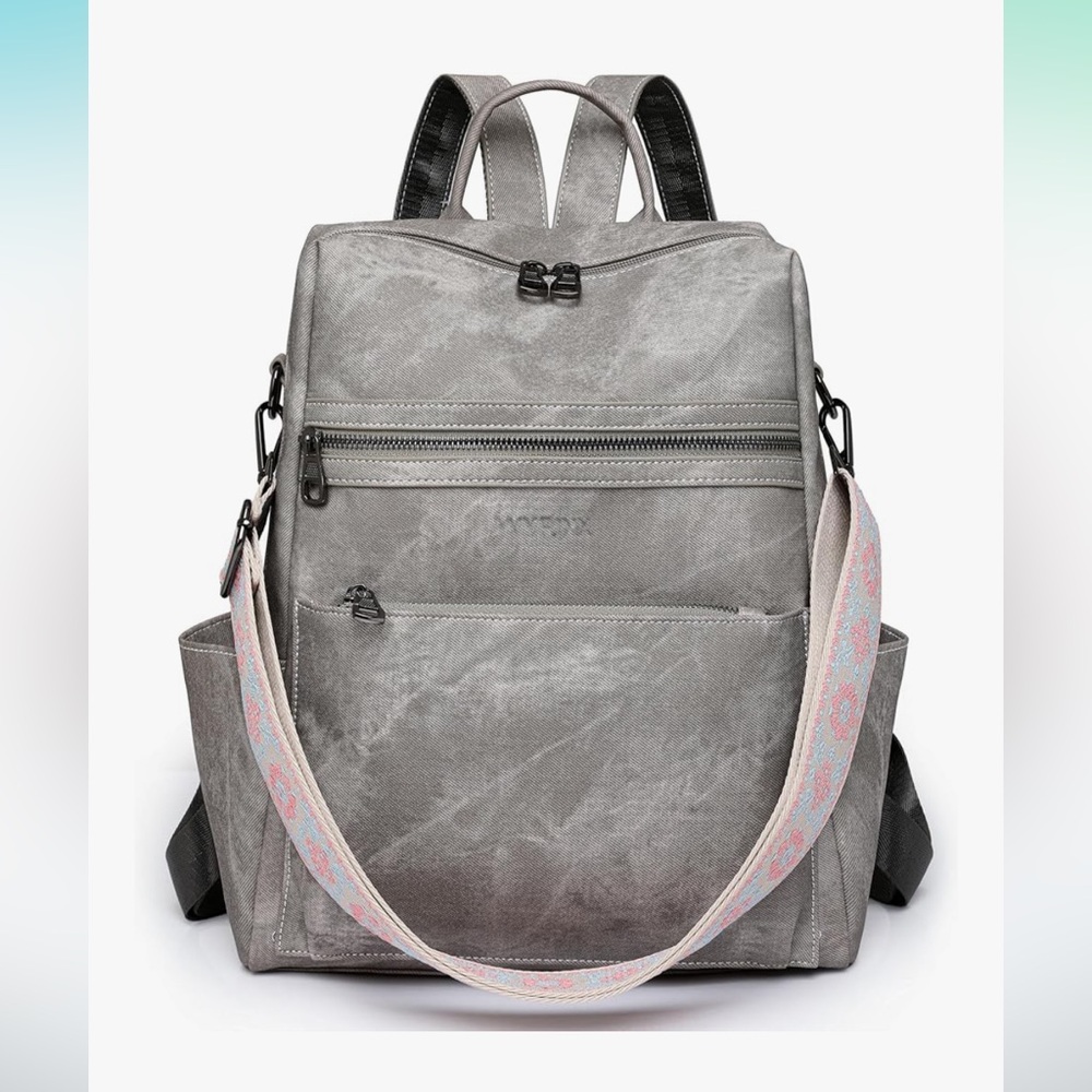Stylish Gray Backpack With Patterned Strap - image 4